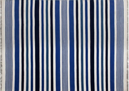 OCEAN DAZE cotton dhurrie rug, Woven, Blues and white in striped design, Reversible, Durable, Scandinavian